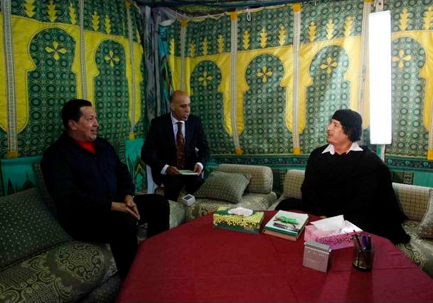 Muammar Gaddafi and Hugo Chavez in Gaddafi's Bedouin Tent